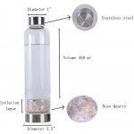 JIC Gem Rose quartz Crystal Water Bottle Glass Stainless Steel Bottle Gemstone Water Bottles for Energy and Healing Includes Protective 450ml - BBP0RYAMI