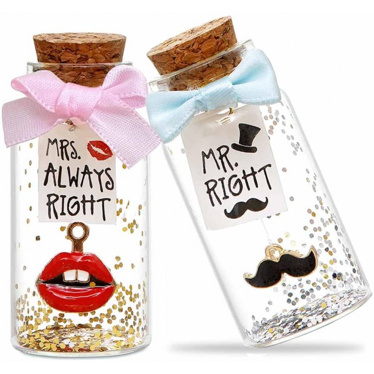 Mr. Right and Mrs. Always Right Handmade Decorative Bottle Gift for Husband Wife Boyfriend Girlfriend Wish Jar Gift for Anniversary Birthday Valentines Day Engagement Gift for Couples - BPUT1KZP2