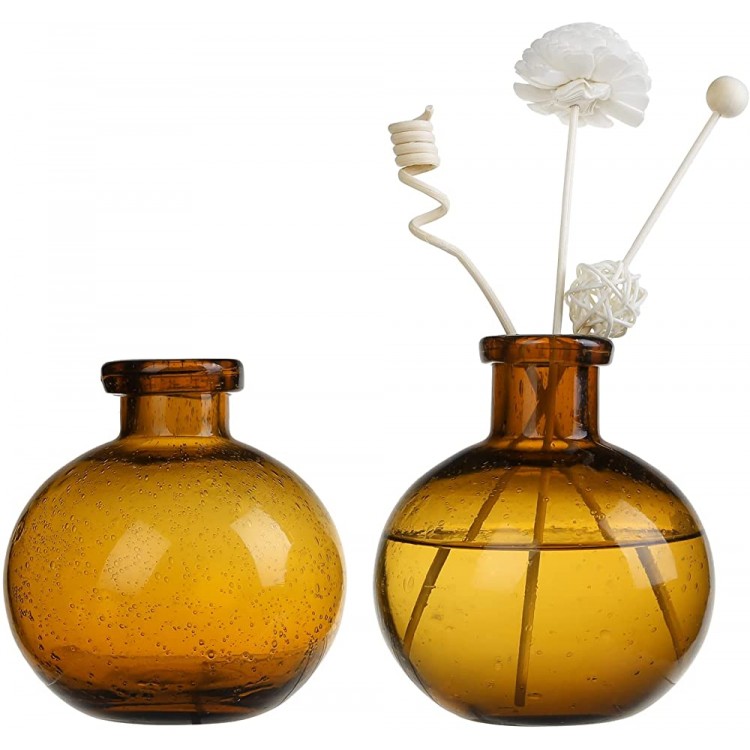 MyGift 5 inch Mid-Century Modern Amber Tinted Bulb Glass Decorative Diffuser Bottles Flower Bud Vases Set of 2 - B97348VU0
