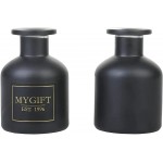 MyGift Black Glass Small Reed Diffuser Bottle Brand Label Flower Bud Vase Apothecary Style Decorative Bottles Set of 2 - BPU6FT7R3