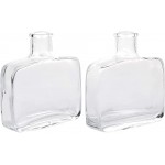 MyGift Modern Flat Whiskey Bottle Shaped Clear Glass Diffuser Bottles Flower Bud Vases Set of 2 - BAOKS60A2