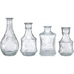 MyGift Set of 4 Assorted Decorative Glass Bottles Flower Bud Vase Essential Oil Diffuser Bottles with Vintage Embossed Pattern Design - BE3XWWJLU