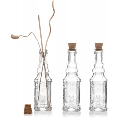 MyGift Small Decorative Bottles Clear Glass Bud Vase Vintage Apothecary Glass Bottles with Cork Lids Set of 3 - BTJGIH20T