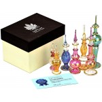 NileCart Egyptian Perfume Bottles 2-5 in Collection Set of 6 Mouth-Blown Decorative Pyrex Glass with Handmade Golden Egyptian Decoration for Perfumes & Essential Oils - BNLG5P7VR