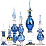 NileCart Egyptian Perfume Bottles All blue 2-5 in Collection Set of 6 Mouth-Blown Decorative Pyrex Glass with Handmade Golden Egyptian Decoration for Perfumes & Essential Oils - B6325DMZX
