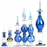 NileCart Egyptian Perfume Bottles All blue 2-5 in Collection Set of 6 Mouth-Blown Decorative Pyrex Glass with Handmade Golden Egyptian Decoration for Perfumes & Essential Oils - B12954F7O