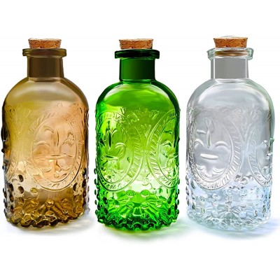 Small Clear Glass Apothecary Diffuser Decorative Bottles Vase Home Decorations Ornaments with Cork Lids ,Spice Container Spell Jars,Wedding Witchcraft Supplies Set of 3 ,Antique  Vintage Style - BDI2FI98K