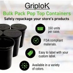 Smell Proof Air Tight Containers by GriploK | 30 Dram Pop Top Containers with Child Resistant Lid | Reusable Water Resistant Dried Herb Containers | Bulk Pack of 150 3.5g 1 8 oz. Opaque Bottles - BVKGGX799