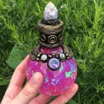 TOROFO Magic Potion Bottles for Witches Mermaid Halos Decorative Perfume Bottles Crystals Gemstone Jeweled Bottle Vintage Wishing Bottles Resin Ornaments Gifts for Alchemist Wizard Pink - BJ03P6416