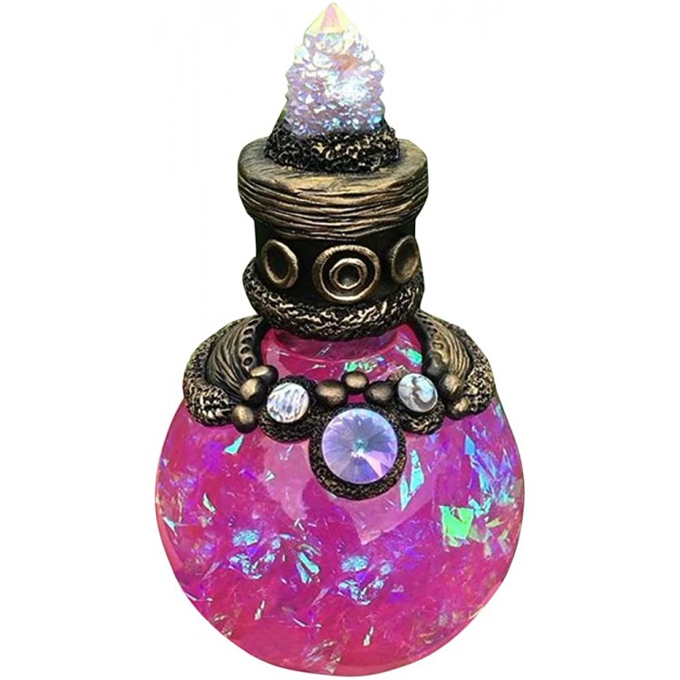 TOROFO Magic Potion Bottles for Witches Mermaid Halos Decorative Perfume Bottles Crystals Gemstone Jeweled Bottle Vintage Wishing Bottles Resin Ornaments Gifts for Alchemist Wizard Pink - BJ03P6416