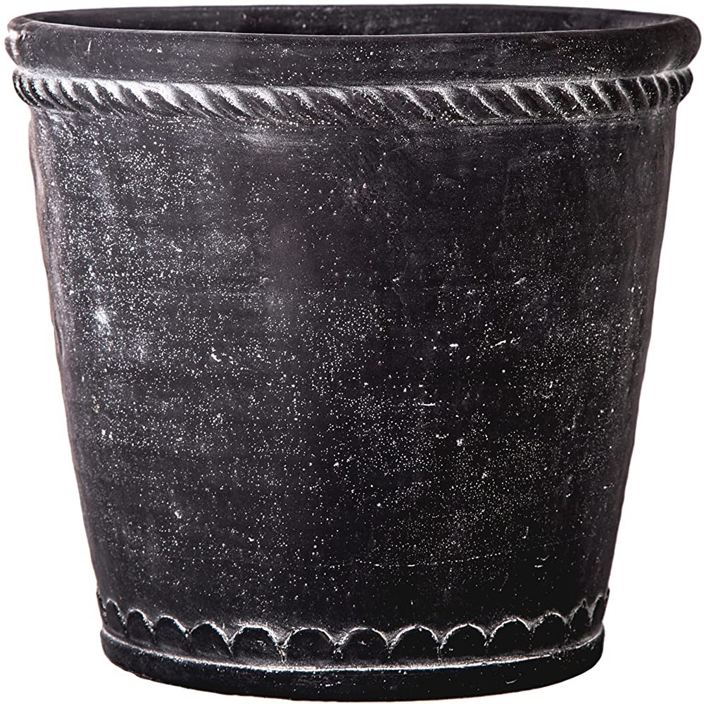 Urban Trends Collection Modern Home Decorative Cement Round Pot with Bottle Ring Mouth Upper Molded Rope Banded Design and Tapered Bottom LG Washed Finish Gray - BHBV6XRBA