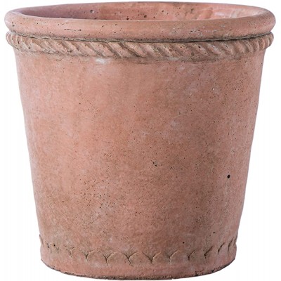 Urban Trends Collection Modern Home Decorative Cement Round Pot with Bottle Ring Mouth Upper Molded Rope Banded Design and Tapered Bottom SM Rough Finish Amber Orange - B55CGLL2M
