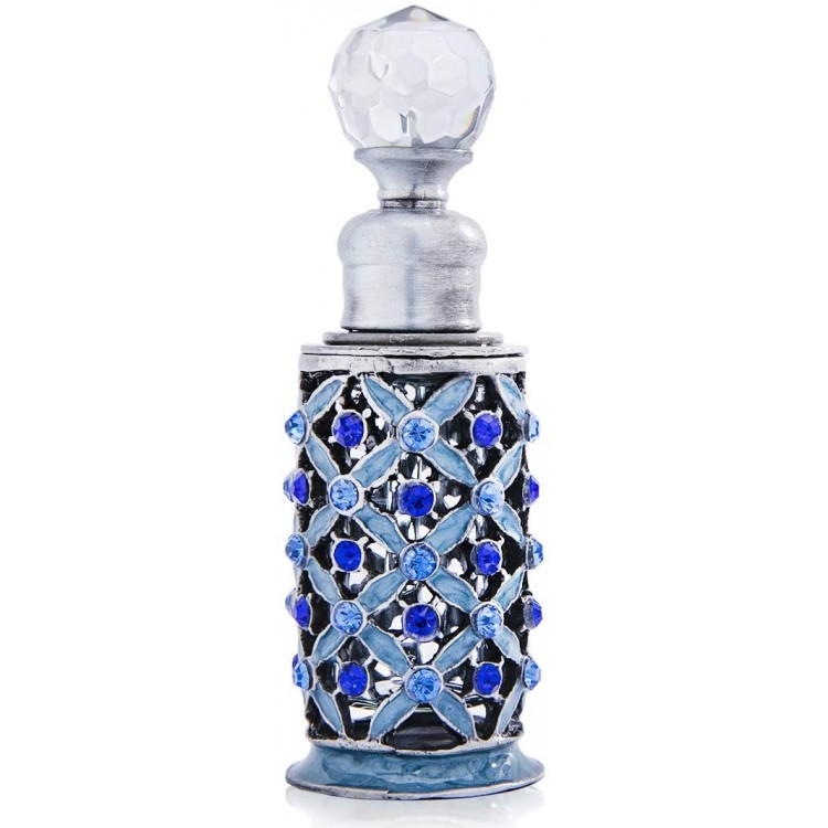 Vintage Decorative Fragrance Bottles Crystals Bejewelled Small Tubular Antique Refillable Perfume Bottles6ml,Blue - BM7XG5KU1