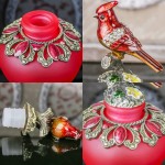 Vintage Empty Refillable Perfume Bottles Realistic Jeweled Bird Stopper Red Glass Ornament - BTG4Q47W1