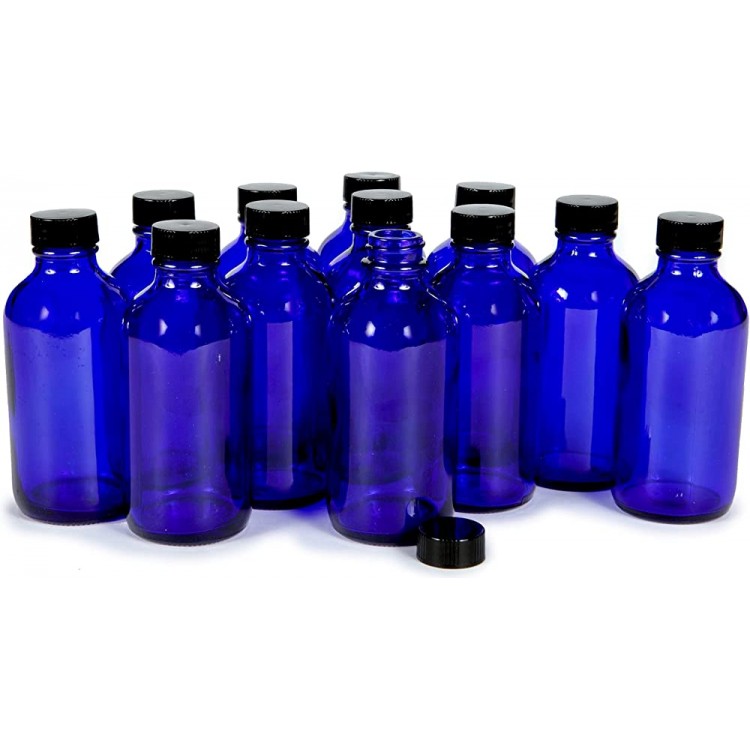 Vivaplex 12 Cobalt Blue 8 oz Glass Bottles with Lids - BCATDQM1X