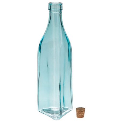 Wisechoice Classic Translucent Teal Glass Bottle with Triangle Bottom and Cork Lid | Use to Store Decorative Oils and Condiments L 2.75 inches x W 3.13 inches x H 10.13 inches - BYOSELU6E