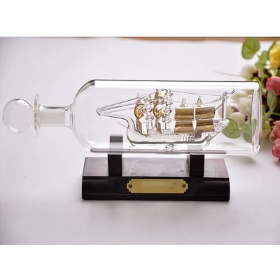 ZAMTAC Decorative Sailing Boat in Bottle Ship Glass Office Hall Living Room Home Decoration Creative Birthday Gifts Presents Figurines Color: Gold - B1CXHIYY3
