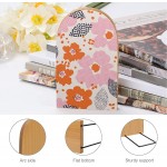 2 PCs Wood Book Ends Vintage Flowers Leaves Modern Decorative Bookends for Shelves Book Ends to Hold Heavy Books for Office Home Desk 5x3 inch - B9L9IX84D