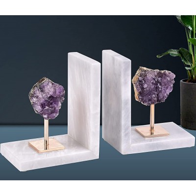 AMOYSTONE Amethyst Bookends for Heavy Books Decorative Marble Book Ends Stone Purple Non Skid Shelves Decor 1 Pair 5LBS - BKZORA6VR