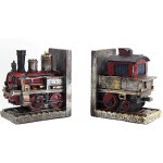 Bellaa 20928 Decorative Bookends Train Steam Locomotive Engine Industrial Gear Bookend Book Shelves Support Heavy Rustic Vintage Style Home Decor 6 Inch - BKE3Q1BW1