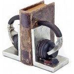 Bellaa 26256 Decorative Bookends Headphone Book Ends Music Lover Vintage Book Ends Holder Heavy Stoppers Bookshelf Shelves to Hold Books Library Shelf Dividers Home Decor 6 Inch Tall - BYUZBGLZS