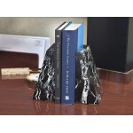 Black Zebra Wedge Shaped Natural Polished Marble Bookends - BE7HH3L71