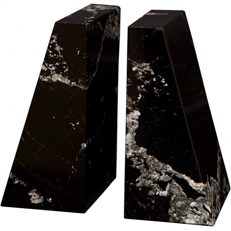 Black Zebra Wedge Shaped Natural Polished Marble Bookends - BE7HH3L71