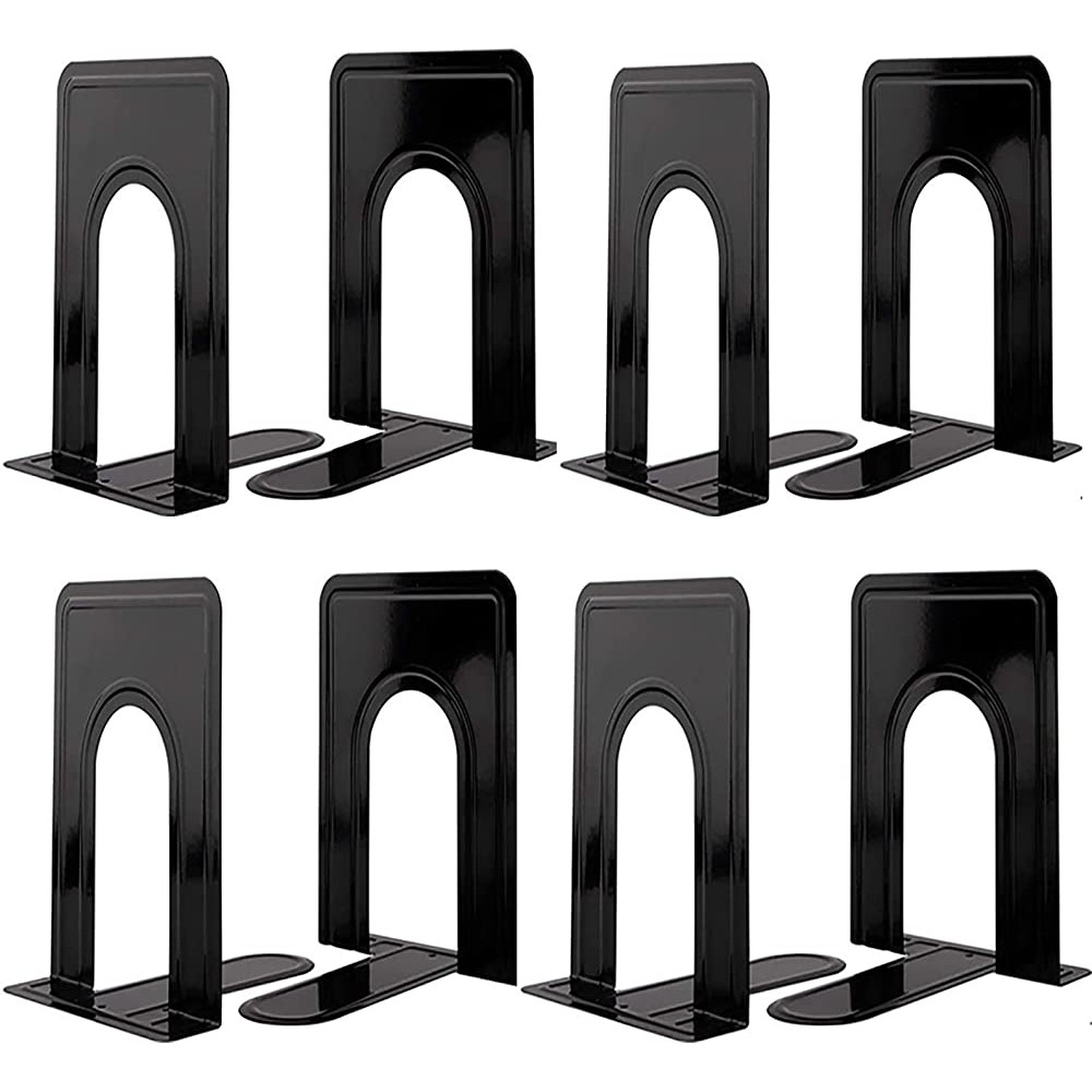 Book Ends Heavy Duty Bookends to Hold Books Metal Bookends for Home Office Decorative Book Ends for Heavy Books Movies CDs Black 6.5 x 5 x 5.7 in 4 Pair 8 Piece by Mkyuroa - BD3F0DSPB