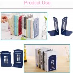 Bookends Blue MerryNine 1 Pair Heavy Metal Non Skid Sturdy Telephone Booth Decorative Gift for Bookshelf Office School Library - B0MIUKUXR