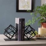 Cast Iron Bookends Decorative for Holding Heavy Books Metal Black Modern Geometric Design Book end Bookshelf Decor for Home Library Office School Book - B3OCNP093