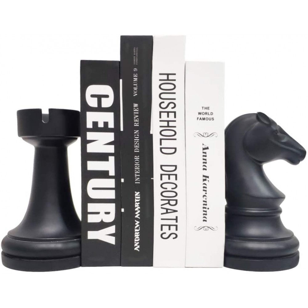 Chess Bookends Universal Economy Decorative Bookends Heavy Book Ends Supports for Books 7x7x4 inches Black,1Pair 2Piece Chess Piece Bookends - BMWLHS9L4