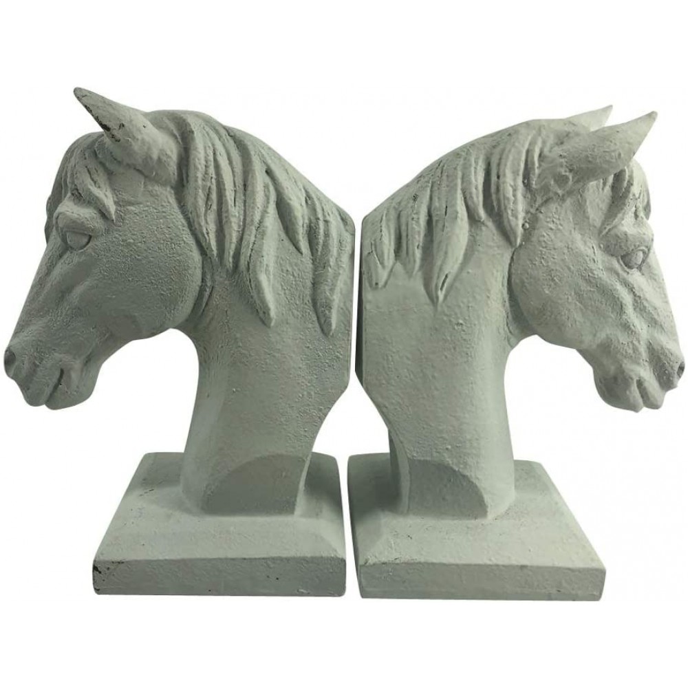 Comfy Hour Farmhouse Collection 5 x 7 Set of 2 Horse Head Art Bookends 1 Pair Antique Style Heavy Weight White Polyresin - BYREBFDWA