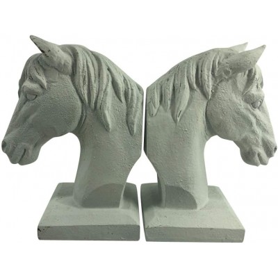 Comfy Hour Farmhouse Collection 5" x 7" Set of 2 Horse Head Art Bookends 1 Pair Antique Style Heavy Weight White Polyresin - BYREBFDWA