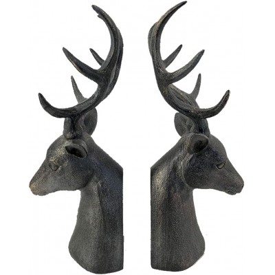 Comfy Hour Farmhouse Collection Resin Set of 2 Deer Head Art Bookends Solid Heavy Weight Black - BQKL3ZJHJ