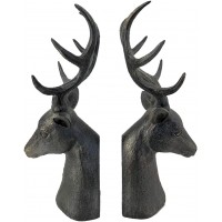 Comfy Hour Farmhouse Collection Resin Set of 2 Deer Head Art Bookends Solid Heavy Weight Black - BGEGOY2US
