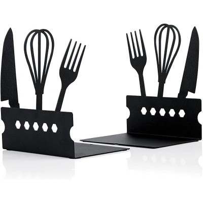 Cookbook Bookends AITIME Sturdy Decorative Book Ends for Kitchen Heavy Duty Metal Book Stoppers to Hold Recipe Upright on Their Own Professional Cook Book Decoration 1 Pair of Black Dining Set - BQLCJFGJ7