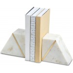 Cork & Mill Marble Bookends Set of 2 Heavy Decorative Book Stoppers with Non-Skid Bottom Handcrafted Solid Marble Bookshelf Decor White + Brass - B0JKJN0CE