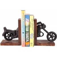 DANYA B Decorative Motorcycle Bookend Set Black Book Ends Bookends for Shelves Home Décor for Shelves Aluminum with Wooden Base - BDN9OAQPE