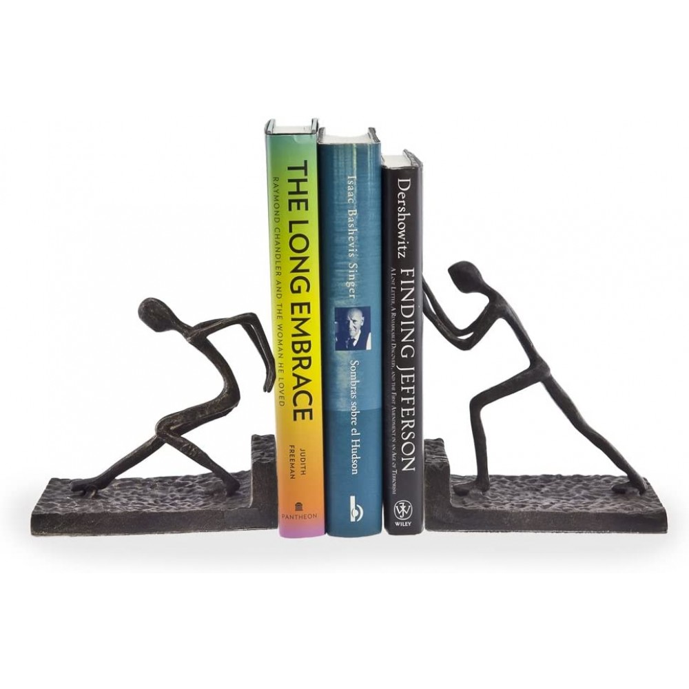 Danya B. Men Pushing Metal Bookend Set. Iron Metal Art for Home and Office Decor – Decorative bookends for Shelves. Perfect Accents for Your Book Shelf or Coffee Table Book Organization - BDK54M68L