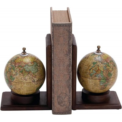 Deco 79 Pair of Traditional Wood and Metal Globe Book End 8" H 6" W-38119 8" and 8" H Textured Multicolor Finish - BGXCX1595