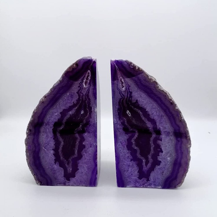 Decorative Agate Bookends 2-3 lbs Dyed Purple Natural Crystal Geode Book Ends for Home Decor Housewarming Gift 1 Pair - BPPTAYA81