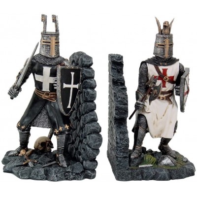 Decorative Crusader Knights in Full Armor Bookends Set Collectible Figurine 7.5 Inch Tall - B935Y8706