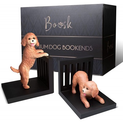 Dog Bookends Decorative Unique Heavy Duty Book Ends Premium Bookend Pair for Gift Home Décor Shelves Art Decor - B2N5U15P2