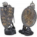 Ebros Dueling Medieval Crusader Knights with Giant Coat of Arms Heraldry Shields Bookends Statue Set 8.25 Tall Suit of Armor Swordsman Knight Age of Kings Decorative Book Ends Sculptures - BN62URFOA
