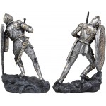 Ebros Dueling Medieval Crusader Knights with Giant Coat of Arms Heraldry Shields Bookends Statue Set 8.25 Tall Suit of Armor Swordsman Knight Age of Kings Decorative Book Ends Sculptures - BN62URFOA