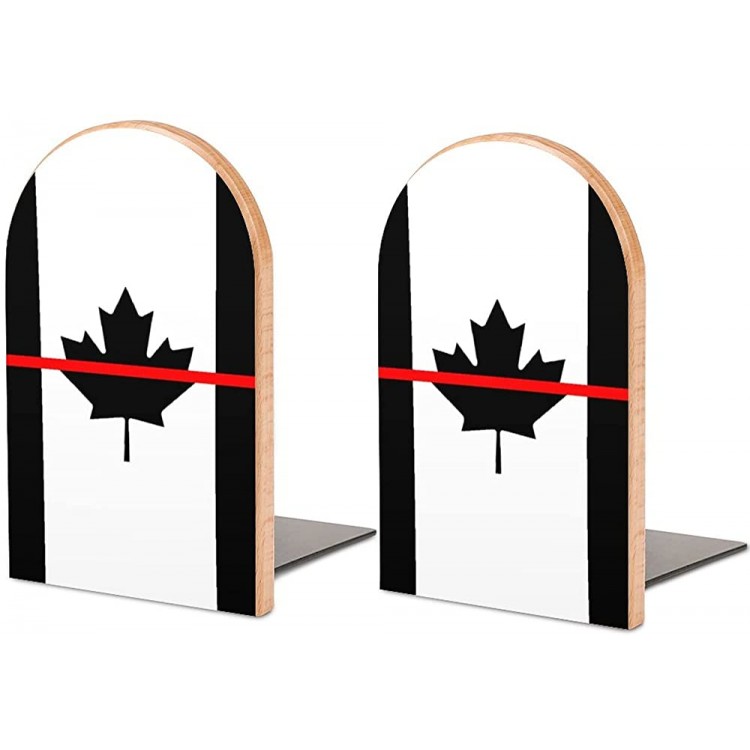 Firefighters Red Line Canada Cute Book EndsWooden Bookends Holder for Shelves Books Divider Modern Decorative 1 Pair - B6N7MUU05