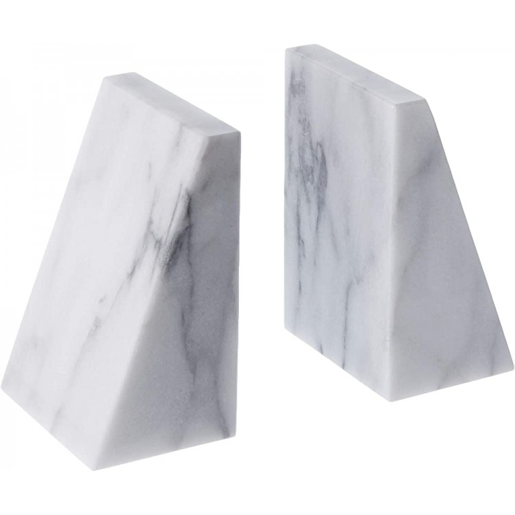 Fox Run Triangular 100% Natural Polished White Marble Bookends 4 x 3 x 6 inches - BR2YHL5PX
