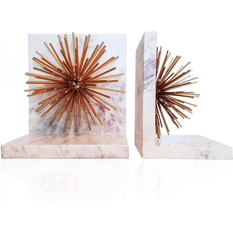 Gold Starburst Metal and Marble Decorative Bookend Set. Organize Your Favorite Books or Magazines with These Eye-Catching Modern Bookends. Great Addition to Your Home Décor with a Purpose! - B9JC7V4A8
