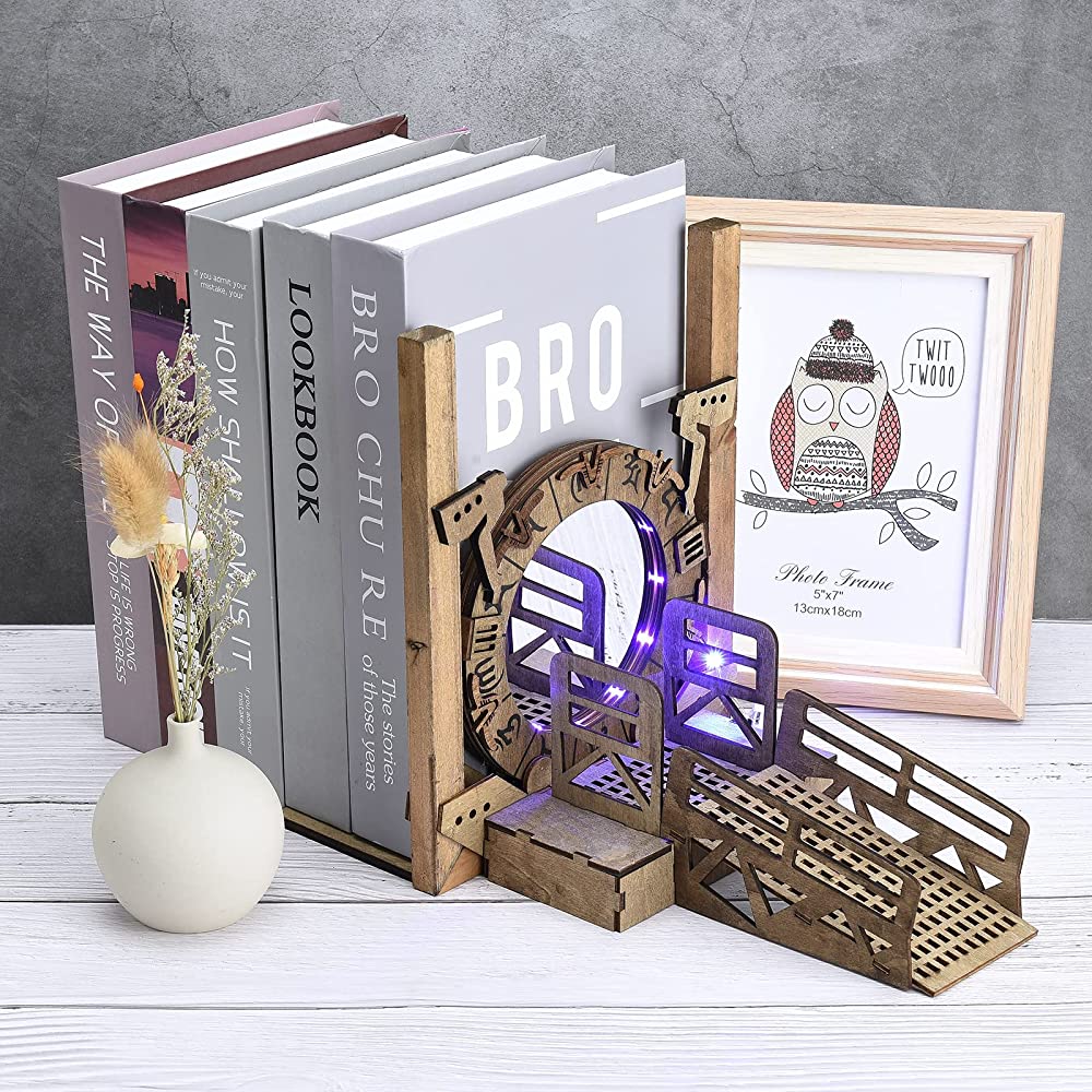 HUIKJI Galaxy Gate Bookend Decorative Bookends Star Gate Bookend Time Tunnel Bookends with Led Light Magical Portal Bookends for Living Room Bedroom Office Decor - B1O0IINWJ