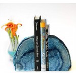JIC Gem Dyed Blue Agate Bookends 2 to 3 Lbs Polished Geode 1 Pair with Rubber Bumpers for Office and Home Decoration Small Size - BHDWMQ83U